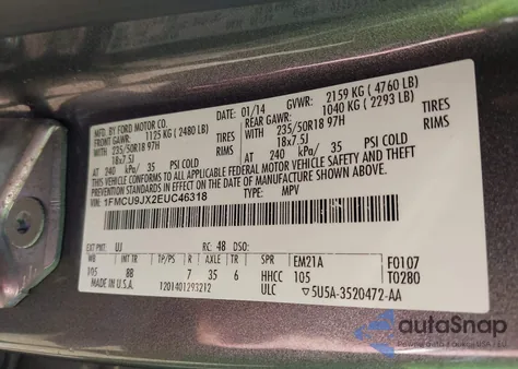 2014 Ford Escape Titanium из США, поврежденный, VIN 1FMCU9JX2EUC46318